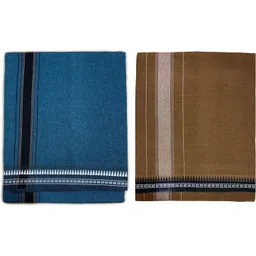 Prakasam Cotton Premium quality Mens Kerala Style Thalapathi Border Single (1.28X2.00 mtrs) -Dhoti-kerala Single mundu (Pack of 2 dhoties)-Blue:Kakki Solid Men Dhoti-picture-17
