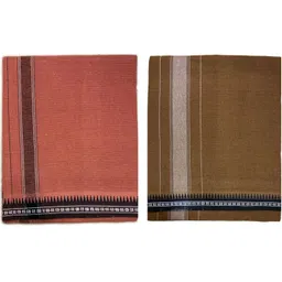 Prakasam Cotton Premium quality Mens Kerala Style Thalapathi Border Single (1.28X2.00 mtrs) -Dhoti-kerala Single mundu (Pack of 2 dhoties)-Kaavi-Kakki Solid Men Dhoti-picture-18