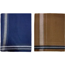 Prakasam Cotton Premium quality Mens Kerala Style Thalapathi Border Single (1.28X2.00 mtrs) -Dhoti-kerala Single mundu (Pack of 2 dhoties)-Navy-Kakki Solid Men Dhoti-picture-13