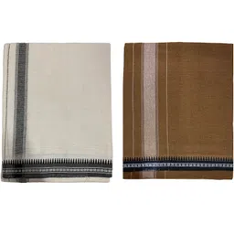 Prakasam Cotton Premium quality Mens Kerala Style Thalapathi Border Single (1.28X2.00 mtrs) -Dhoti-kerala Single mundu (Pack of 2 dhoties)-off white:kakki Solid Men Dhoti-picture-15