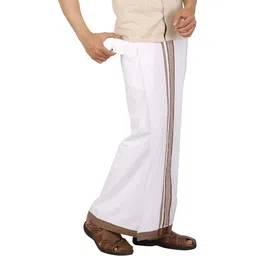 Prakasam Cotton Premium Quality Readymade Pocket -White Cotton With Brown Big Border Solid Men Dhoti-picture-31