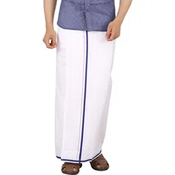 Prakasam Cotton Premium Quality Readymade Pocket -White Cotton With Navy Border Solid Men Dhoti-picture-33