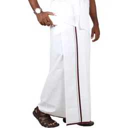 Prakasam Cotton Premium Quality Welcro Pocket ( sticker Dhoti) DMK party Cotton White Solid Men Dhoti-picture-26
