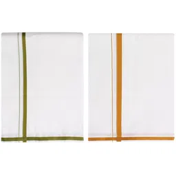 Prakasam Cotton Premium quality White Single (4 Mulam) pack of 2 (Colors : Mild green-Gold) Men Dhoti-picture-34