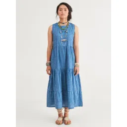 Prakriti Jaipur Indigo Checks Sleeveless Dress-picture-19