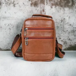 pramadda pure luxury Tan Men Sling Bag - Medium TopGrain 10L Faux Leather Sling Bag for Men Women |Glossy Leather Sling Bag for Men Travel |side bags for boys | mobile sling bag for men | mobile sling pouch for women |bike bags |Small Hiking trekking travel shoulder bags |Crossbody Chest Mini bags men women | gift item for boyfriend |Small travelling leather Sling | Corporate Gift Item.-picture-10