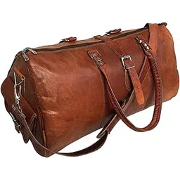 pranjals house Leather Travel Duffle Bag Gym Overnight Weekend Luggage for Boys, Men and Women (Brown, 22 Inch)-picture-15