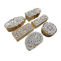 PRANSUNITA Wooden Hand Carved Printing Stamp Block for Mehndi, Textile Printing,Pottery Carft, Saree Border, Canvas Painting - Set of 10 (Flower & Border Designs)-picture-25