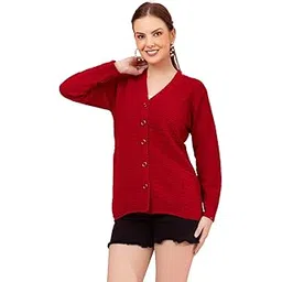prashar Women's Woolen Cardigan | Full Sleeve Button-Down Winter Sweater | Warm & Stylish Knitwear for Women | Elegant V-Neck Wool Sweater-picture-36