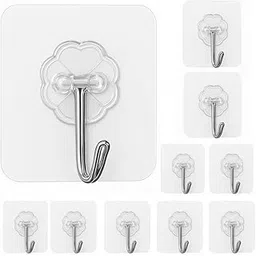 Prashil Self Adhesive Wall Hooks - 12Pcs Heavy Duty 10 KG Wall Hooks for Hanging | Nail Free Sticky Hooks for Wall Heavy Items, No Drill, Reusable Transparent Wall Hanger Hook (Flower Hook, 12)-picture-18