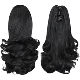Pravrajya Short Curly Ponytail Extension with Claw Clip – Natural Looking Synthetic Hairpiece for Women, Easy-to-Attach, Voluminous & Stylish Hair Extension for Instant Makeover (Black)-picture-35