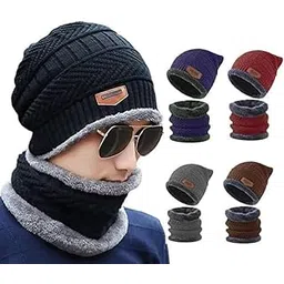 praytex Stylish Woolen Winter Cap & Muffler Neck Warmer for Women & Men, Winter Beanie Garam Snow Monkey Cap, Balaclava Bandana Juicer Bottle (Multi)-picture-15