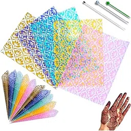 Pre-Cut Printed Frozen Cellophane Sheets for Mehndi Cones | 30 Micron, 6.75" x 5" (100 Sheets) | Multi colour Frozen Design | Includes 0.38mm, 0.6mm & 0.7mm Cone Rolling Pins-picture-18