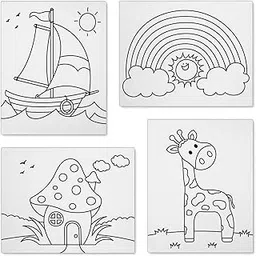 Pre Printed Canvas Boards - Ready to Paint!!Pack of 4 White Canvas!! Handmade and Preprinted! Different and Unique Designs!!-image-21
