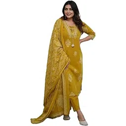 preeson Women's Pure Cotton Handwork V Neck Kurta with Pants and Dupatta Set-picture-26