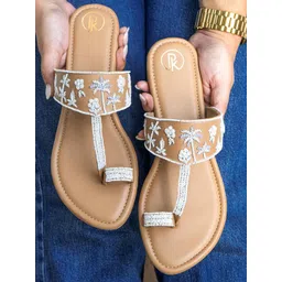 Preet Kaur Women Palm Tan Kolhapuri Ethnic One Toe Flats-picture-21