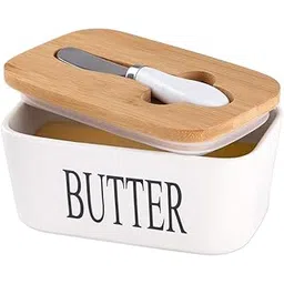 Premium Ceramic Butter Keeper with Bamboo Lid & Butter Knife | Elegant Ceramic Container with Wooden Lid | Durable, Stain-Resistant Butter Dish for Kitchen & Dining-picture-26