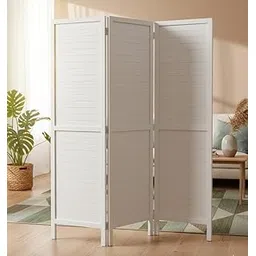 Premium Solid Mango Wood Room Divider –72"x20" Foldable Slatted Panel Wooden Partition with Matte White Finish | Privacy Screen for Home & Office | Decorative Wooden Separator (3 Panel)-picture-31