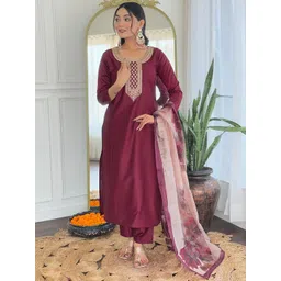 PREMNAD Women Floral Embroidered Regular Kurta with Trousers & With Dupatta-picture-26