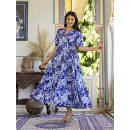 PRESHA Floral Print Puff Sleeve Fit & Flare Maxi Dress-picture-38