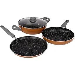 Prestige Omega Deluxe Non-Stick Cookware 3 Pc Set |PFOA Free 5-Layer Coating | Omni Tawa 25 cm | Fry Pan 24 cm | Kadai with Glass Lid 24 cm | Brown | Dishwasher Safe-image-42