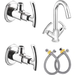 Prestige 3 Pcs Brass Chrome Finish Angle Cock, Connection Pipe &a; Center Hole Mixer Set, C2-picture-29