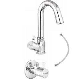 Prestige Dove 3 Pcs Brass Chrome Finish Swan Neck Basin Tap, Connection Pipe &a; Angle Valve Set by Moglix-picture-25