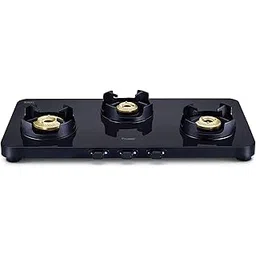 Prestige Edge Schott Glass-Top 3 Brass Burner Gas Stove | Black Ultra-Slim Body | Jumbo Burner | Pan Support With Flame Protection Guard-picture-12
