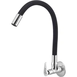 Prestige Slim Brass Chrome Finish Black Flexible Sink Cock with Wall Flange-picture-41