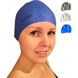 prestige swim Premium Bubble Silicone Swimming Cap - Short, Medium & Long Hair - Water Drop Design Suitable for Men Women Adults Children Boys Girls! (Blue)-picture-52