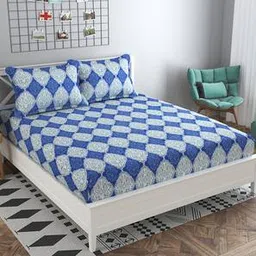 presto Blue Abstract 160 TC Cotton Double Size Bedsheet-picture-12