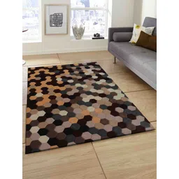 PRESTO Brown Geometric Hand Tufted Wool Anti-Skid Carpet-picture-28