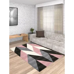 Presto Pink & Black Geometric Wool Hand Tufted Anti-Skid Carpet-image-42