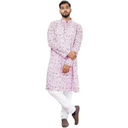 PRETANSHAH Men Colourblocked Block Print Handloom Kurta-picture-39