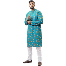 PRETANSHAH Men Colourblocked Block Print Handloom Kurta-picture-40
