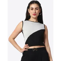 Prettify Black & Grey Color-Block Crop Top-picture-17