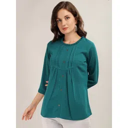 Prettify Teal Solid Georgette Top-picture-19