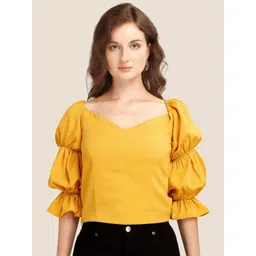 Prettify Woman Mustard Yellow Sweetheart Neck Top-picture-31