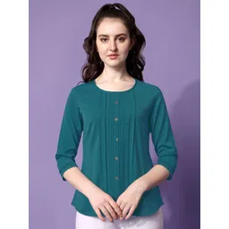 Prettify Women Blue Solid 3/4 Sleeves Shirt Style Top-picture-34