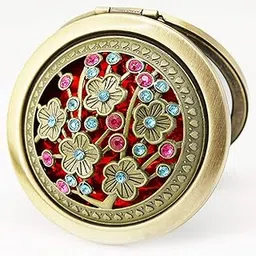 Pretty Makeup Mirror- Dual- Sided Cosmetics Mirror Folding Vanity Mirror Metal Portable Foldable Mirror Travel Mirror (Random Pattern) (Pack of 1)-picture-48