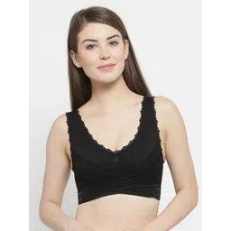PrettyCat Black Lace Non-Wired Lightly Padded Sports Bra PC-SB-5180-BLK-30B image 1