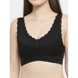 PrettyCat Black Lace Non-Wired Lightly Padded Sports Bra PC-SB-5180-BLK-30B image 5