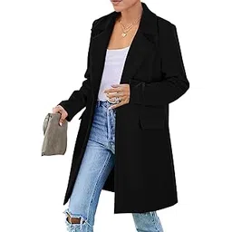 Women's 2025 Spring Fall Long Blazer Jackets Long Sleeve Lapel Pockets Loose Fit Work Casual Blazers Outerwear-image-2
