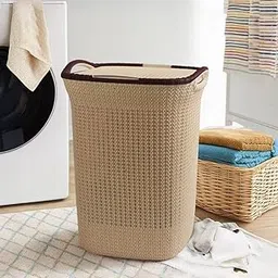 PrettyKrafts 60L Plastic Laundry Basket with Lid | Large Clothes Laundry Basket & Storage Bin | Toy Storage Basket | Multipurpose Storage Organiser | 61x45x35cm | Beige-picture-21