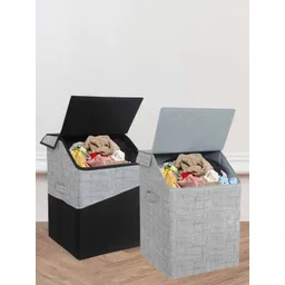 prettykrafts 2 Pcs Colourblocked Foldable Laundry Baskets With Lid-picture-39