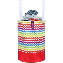 PrettyKrafts 45L Non Woven Wave Printed Round Foldable Large Laundry Bag/Basket With Handle, Freestanding Cloth Storage Organizer for Bedroom, Bathroom, Dorm (36x36x45cm, Multicolour, Set of 1)-picture-32