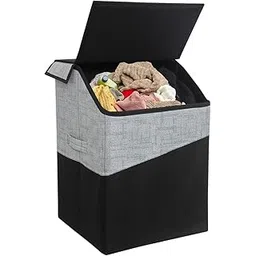 PrettyKrafts 75 L Laundry Basket for Clothes with Lid | Laundry Bag Foldable | Laundry Bag for Clothes | Clothes Basket | Basket for Clothes Storage | Toy Storage Basket (40x35x53cm, Black, Set of 1)-picture-31