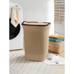 prettykrafts Beige & Brown Textured Laundry Basket With Lid - 70L-picture-41