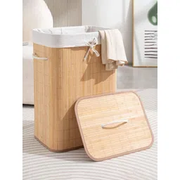 prettykrafts Beige Foldable Bamboo Laundry Basket 81 L-picture-26
