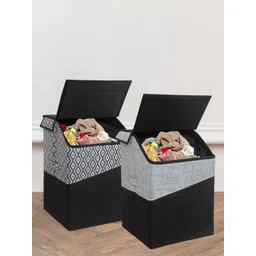 prettykrafts Black 2 Pieces Square Shape Laundry Basket-picture-32
